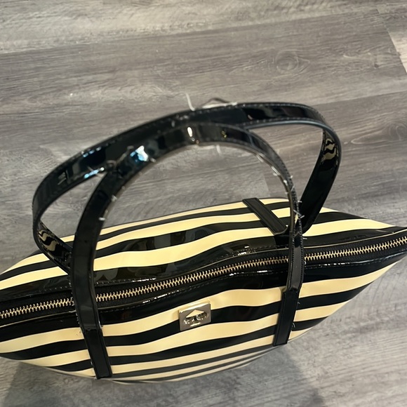 Kate Spade Vinyl Zip Tote Cream and Black Striped - Picture 8 of 15